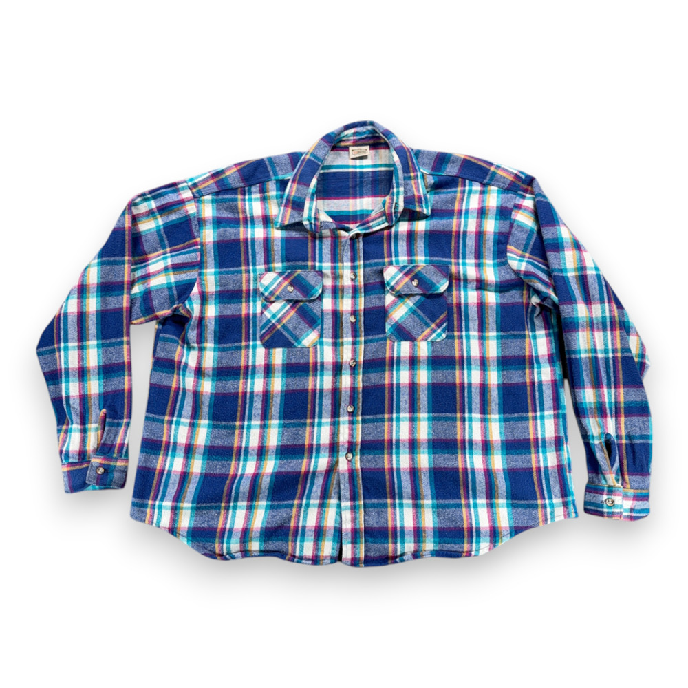 Vintage Five Brother Shirt Adult 4XL Blue Turquoise Plaid Flannel Workwear 90s